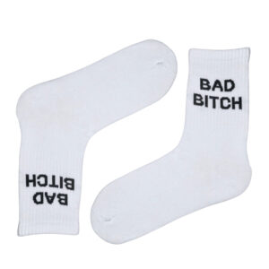 Beyaz BAD BITCH Yazılı Desenli Çorap
