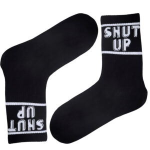 Siyah Shut Up Yazılı Desenli Çorap