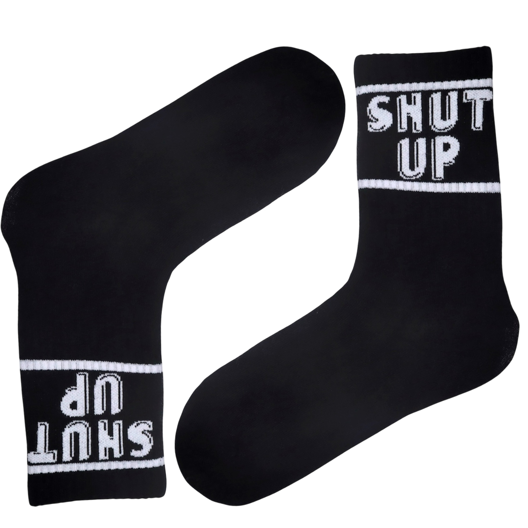 Siyah Shut Up Yazılı Desenli Çorap