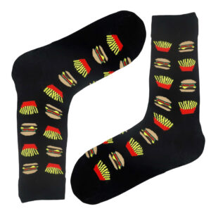 Siyah Hamburger ve Patates Desenli Çorap