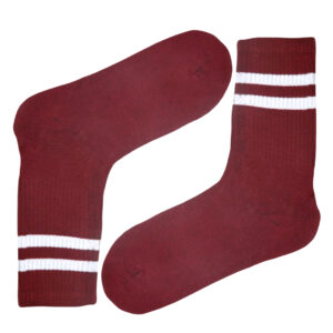 Bordo Beyaz Çift Şerit Desenli Çorap