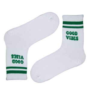 Beyaz GOOD VIBES Yazılı Desenli Çorap