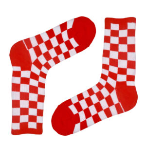 Kırmızı Beyaz Dama Desenli Çorap