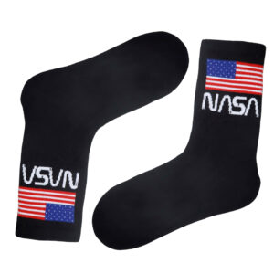 Siyah NASA Amblem Desenli Çorap