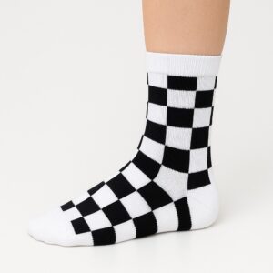 Beyaz Siyah Dama Desenli Çorap