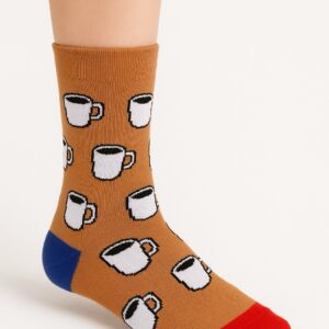 Kahve Fincanı Desenli Çorap