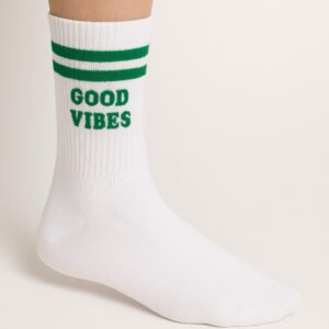 Beyaz GOOD VIBES Yazılı Desenli Çorap