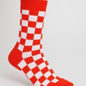 Kırmızı Beyaz Dama Desenli Çorap