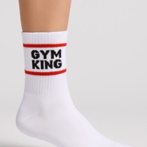 Kırmızı Şeritli GYM KING Yazılı Çorap
