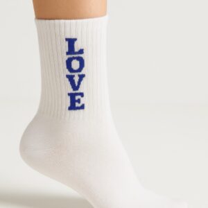 Mavi LOVE Yazılı Desenli Çorap