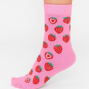 Pembe Çilek Desenli Çorap