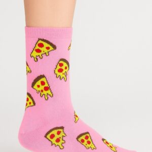 Pembe Pizza Dilim Desenli Çorap