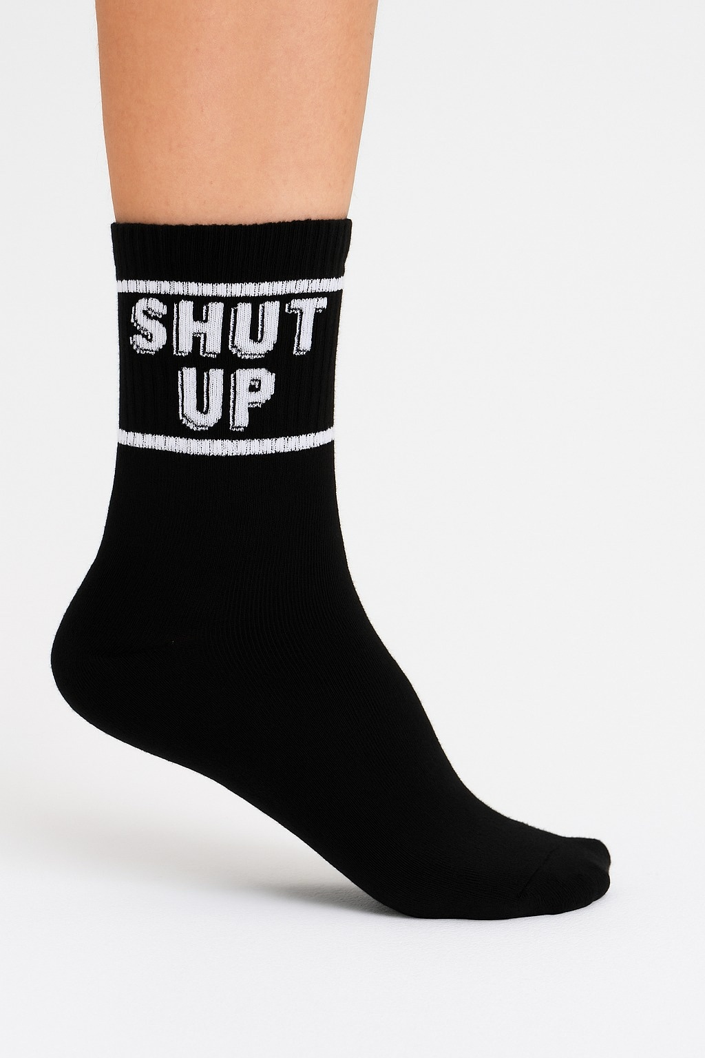 Siyah Shut Up Yazılı Desenli Çorap