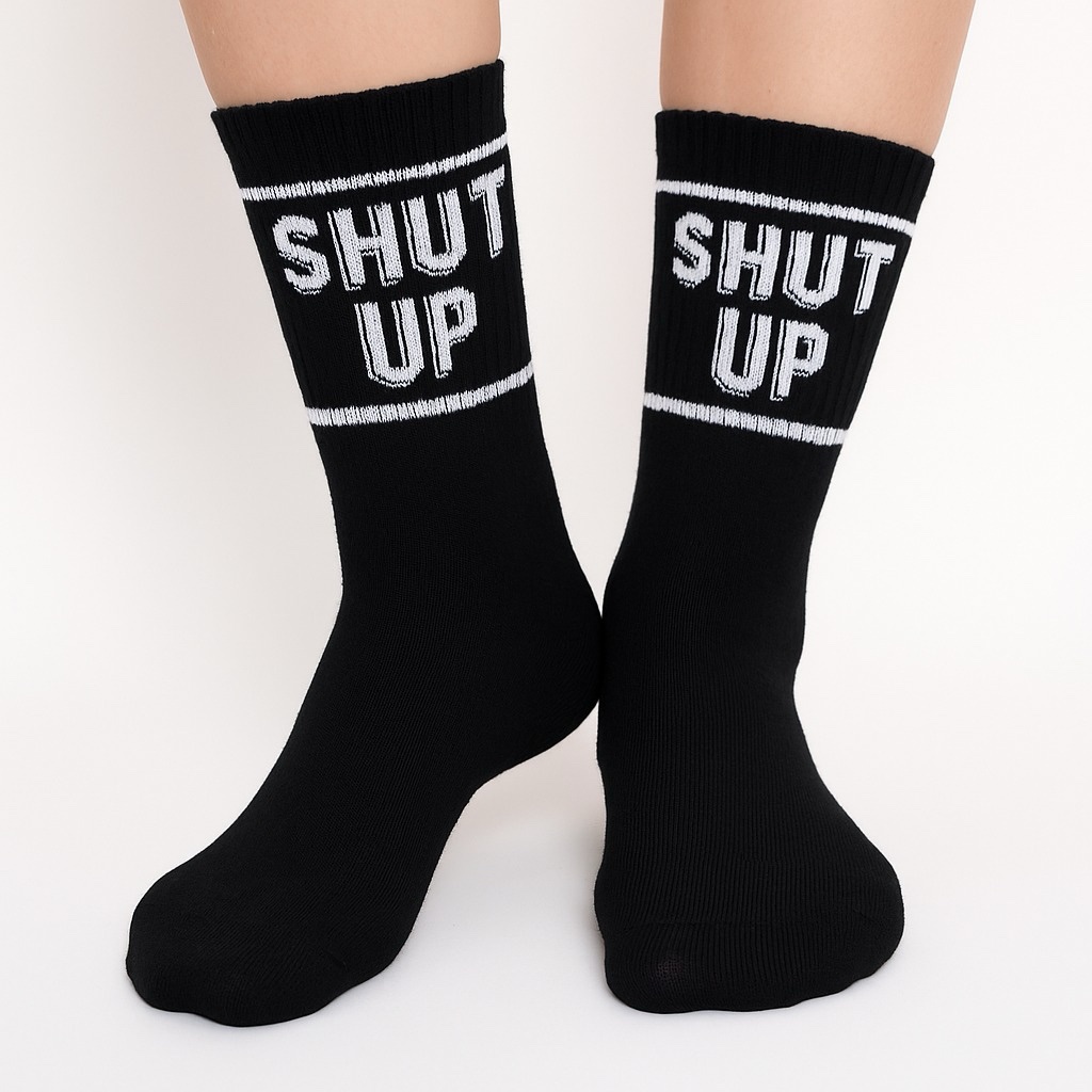 Siyah Shut Up Yazılı Desenli Çorap - Görsel 2