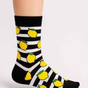 Siyah Sarı Limon Desenli Çorap