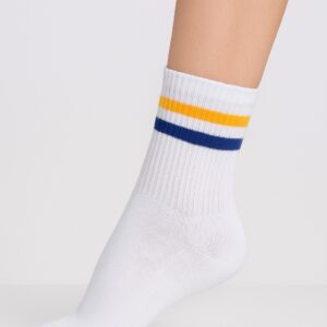 Sarı Mavi Şerit Desenli Çorap