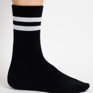 Siyah Beyaz Şerit Desenli Çorap