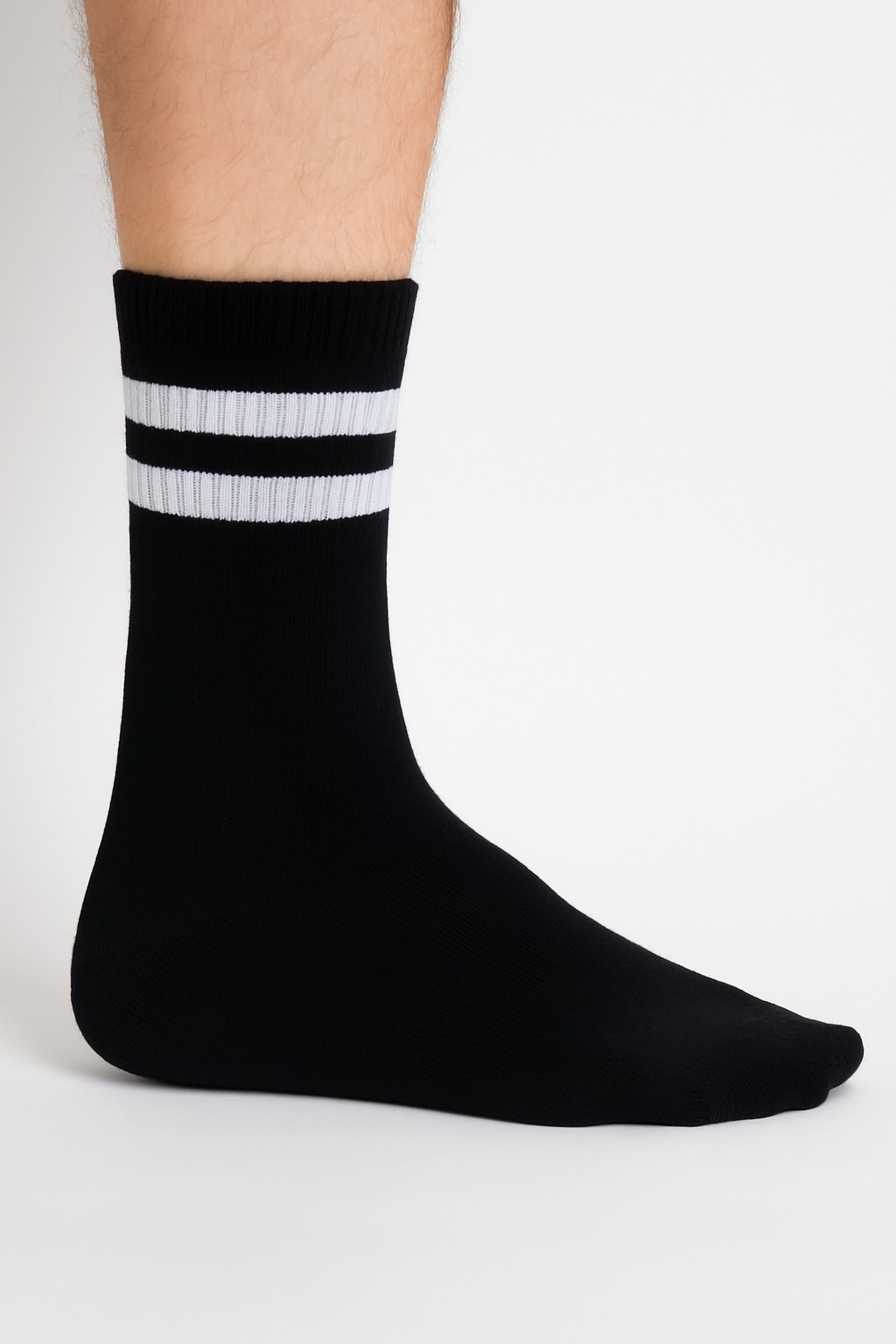 Siyah Beyaz Şerit Desenli Çorap
