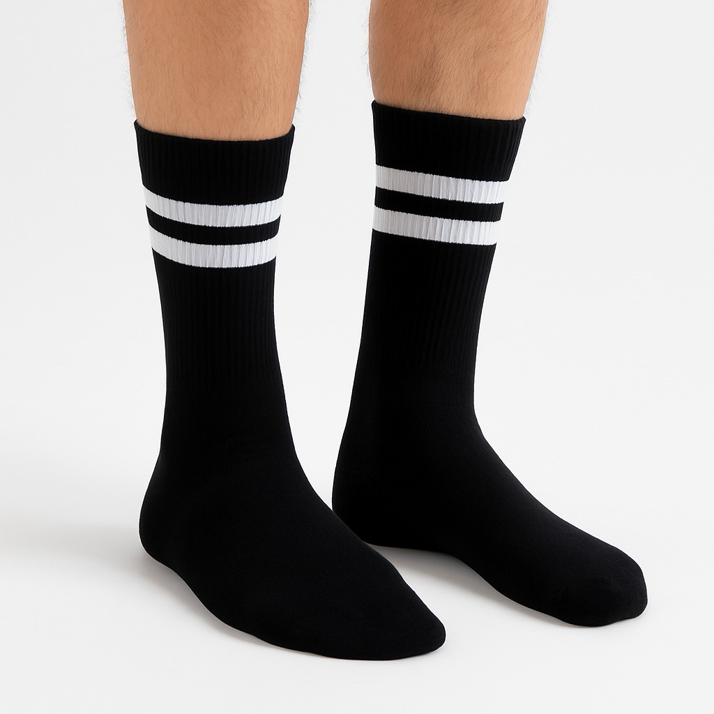 Siyah Beyaz Şerit Desenli Çorap - Görsel 2