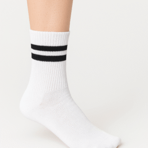 Beyaz Siyah Çift Şerit Desenli Çorap