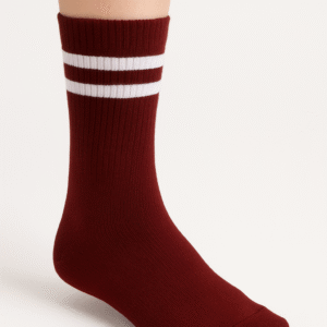 Bordo Beyaz Çift Şerit Desenli Çorap